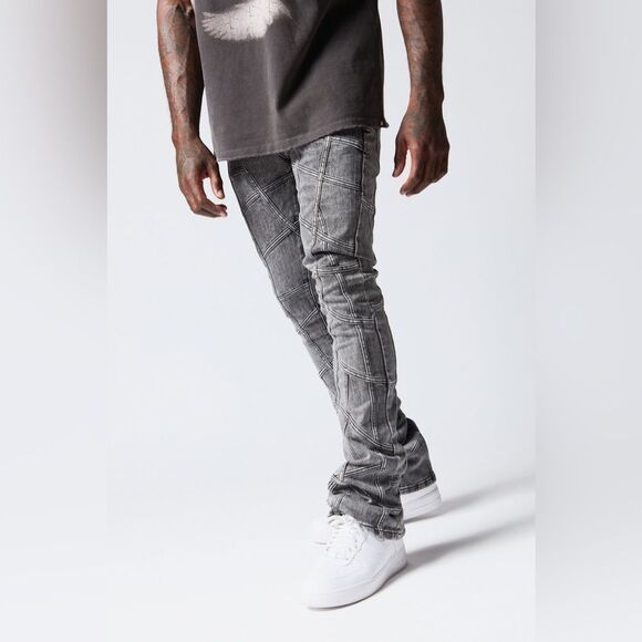 VALABASAS “STREAK" GREY WASH STACKED FLARE JEAN size 34 NWT in packaging - Picture 1 of 7